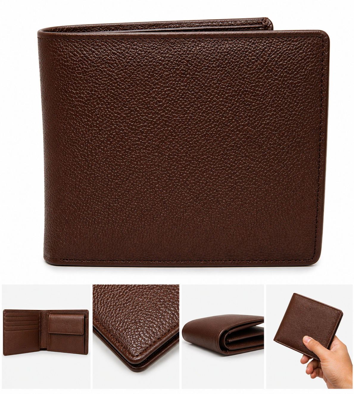 Men Casual Brown Genuine Leather RFID Wallet (4 Card Slots)