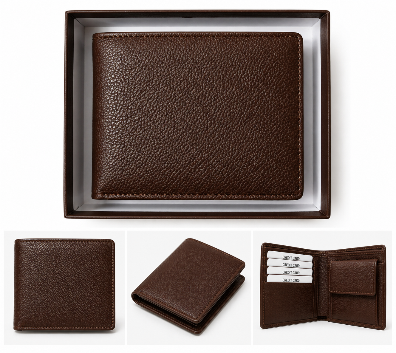 Men Casual Brown Genuine Leather RFID Wallet (4 Card Slots) - Image 4