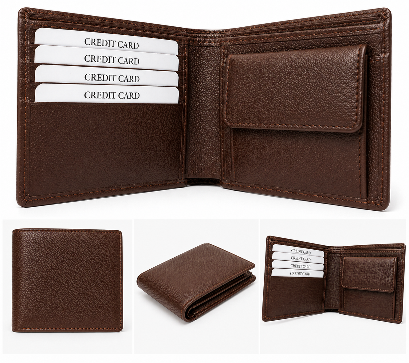 Men Casual Brown Genuine Leather RFID Wallet (4 Card Slots) - Image 2