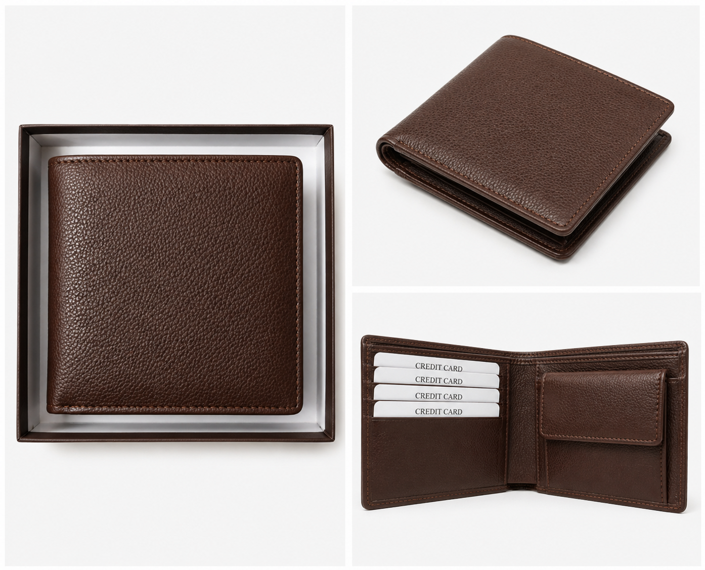 Men Casual Brown Genuine Leather RFID Wallet (4 Card Slots) - Image 3